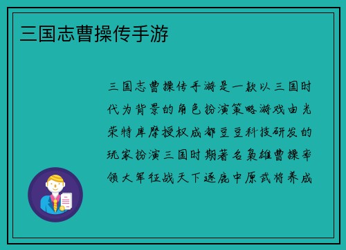 三国志曹操传手游
