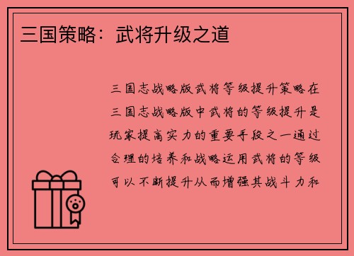 三国策略：武将升级之道
