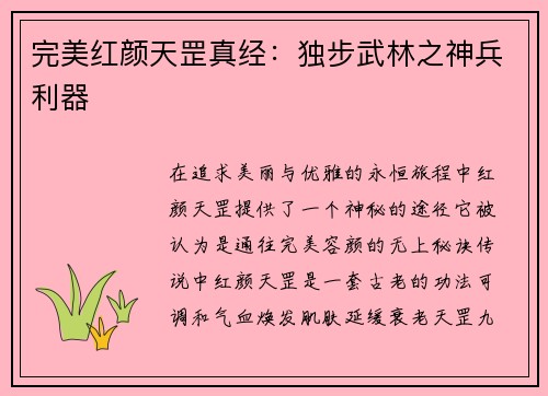 完美红颜天罡真经：独步武林之神兵利器